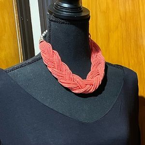 Hot pink braided necklace and earrings